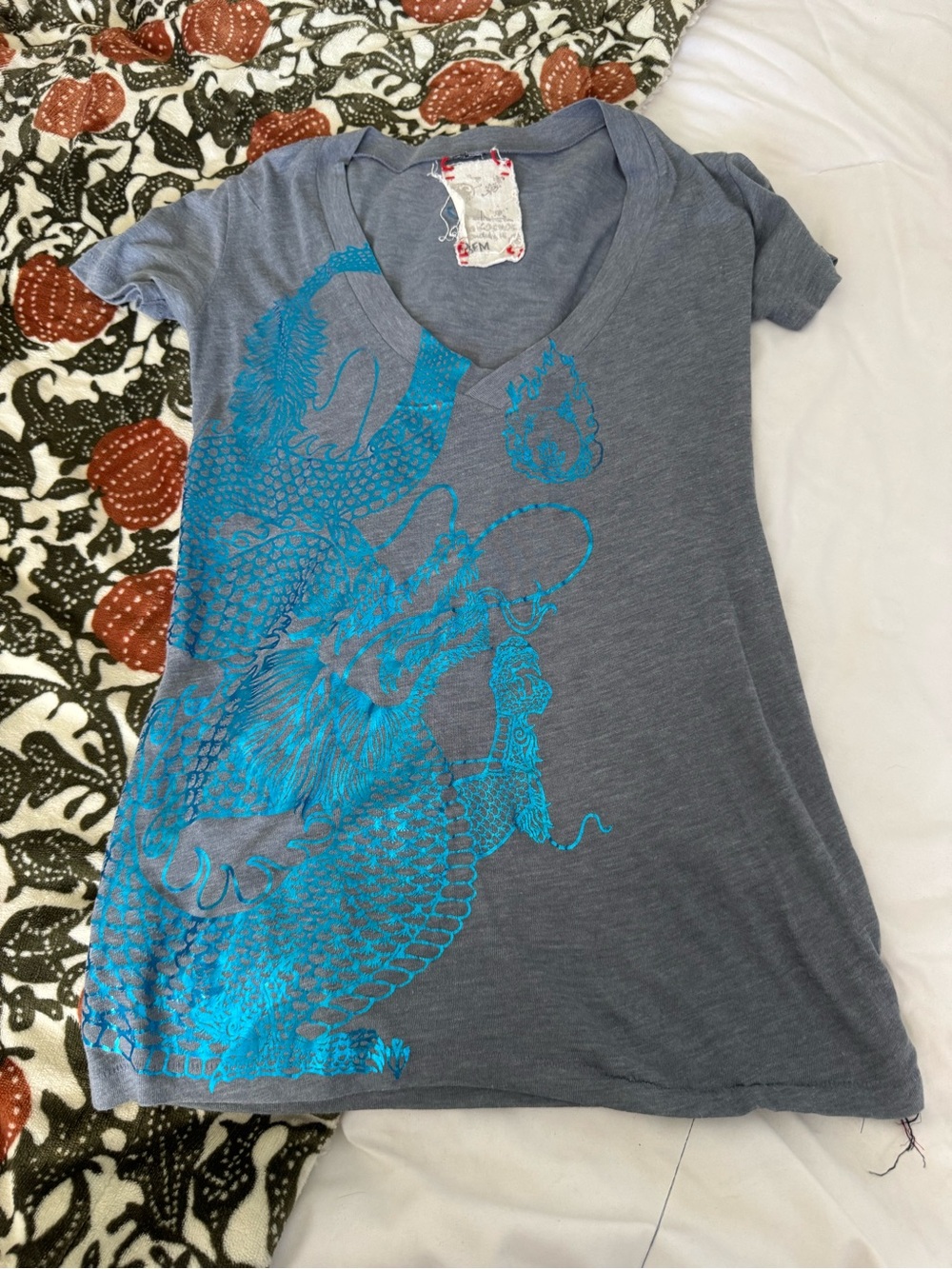 Y2K Blue dragon Fitted Top